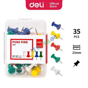 Deli E0021 Push Pins, Assorted Colors, 35 Pcs/Box